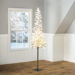 Plow & Hearth Lighted Trees & Garlands>7' Monte Rosa Flocked Alpine Fir Christmas Tree with 200 Warm White LEDs