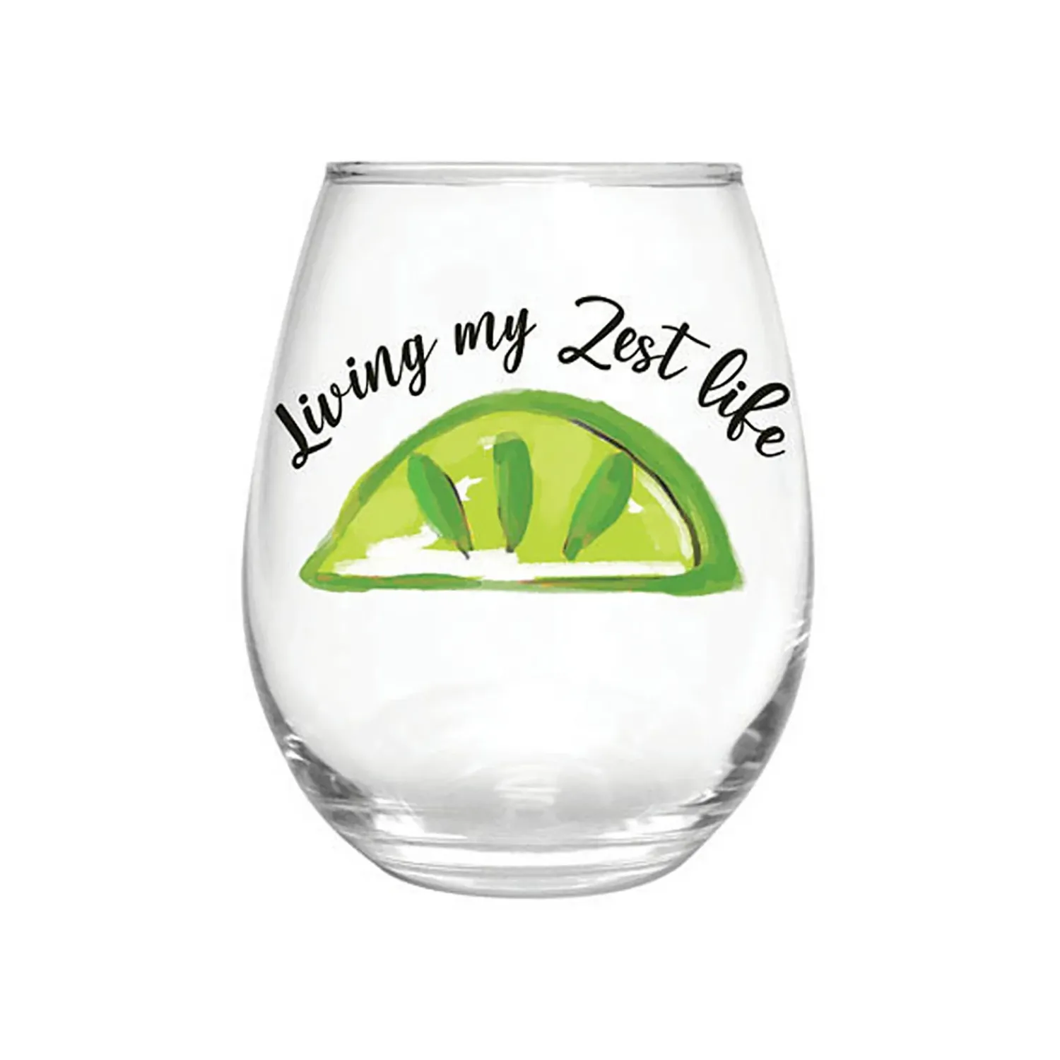 Plow & Hearth Wine Glasses>17 OZ Stemless Glass w/Box, Living my Zest Life