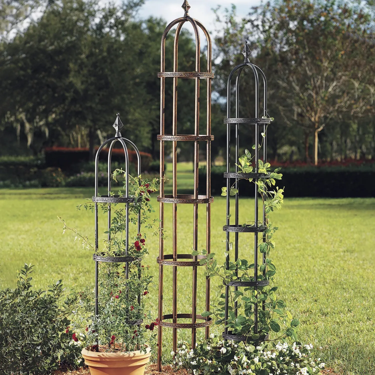 Plow & Hearth Arbors & Trellises>7' Powder-Coated Steel Garden Obelisk Bronze