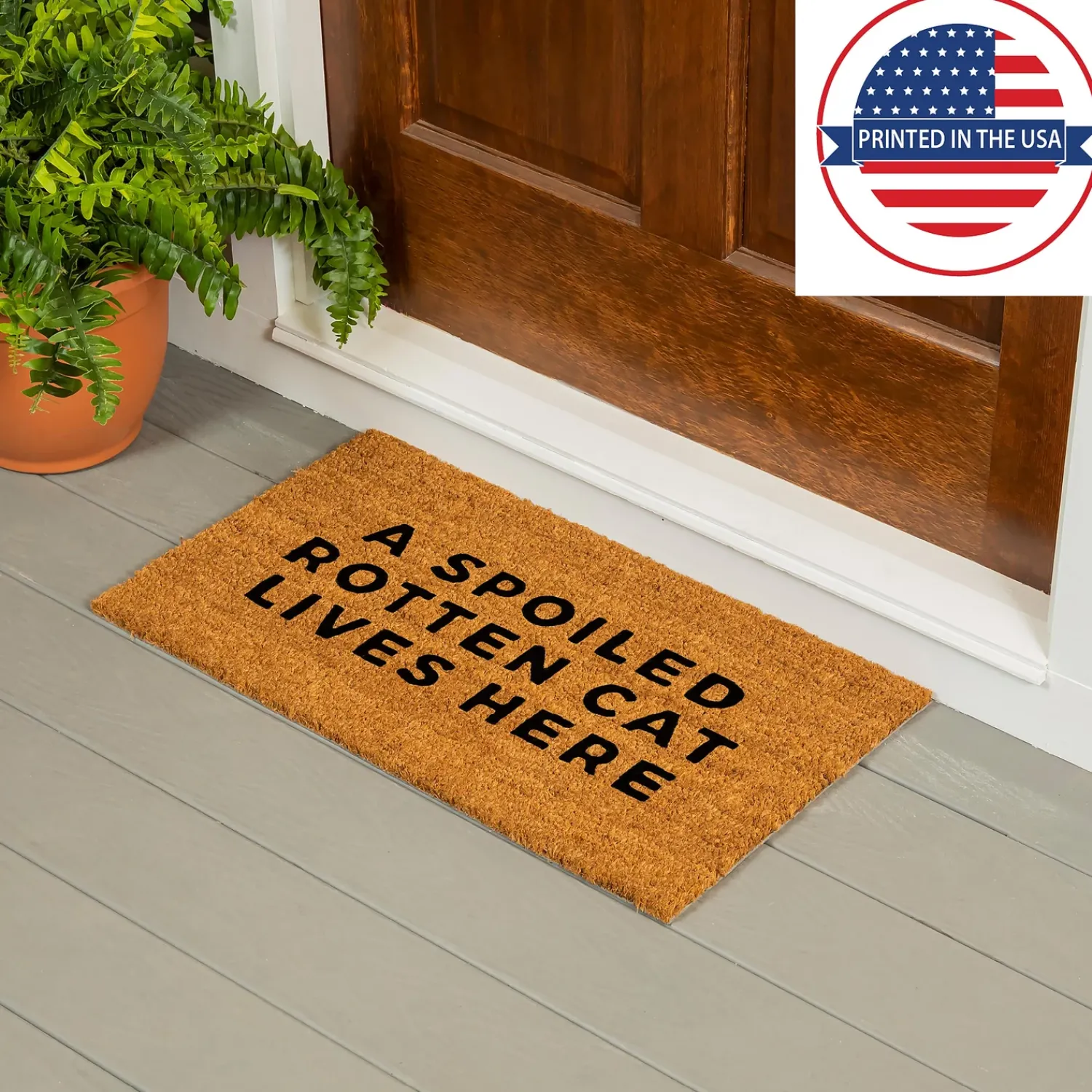 Plow & Hearth Coir Mats>A spoiled rotten cat Coir Mat