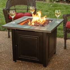 Plow & Hearth Fire Pits|Fire Pits>Aberdeen Outdoor LP Gas Fire Pit with Printed Resin Mantel, 30"