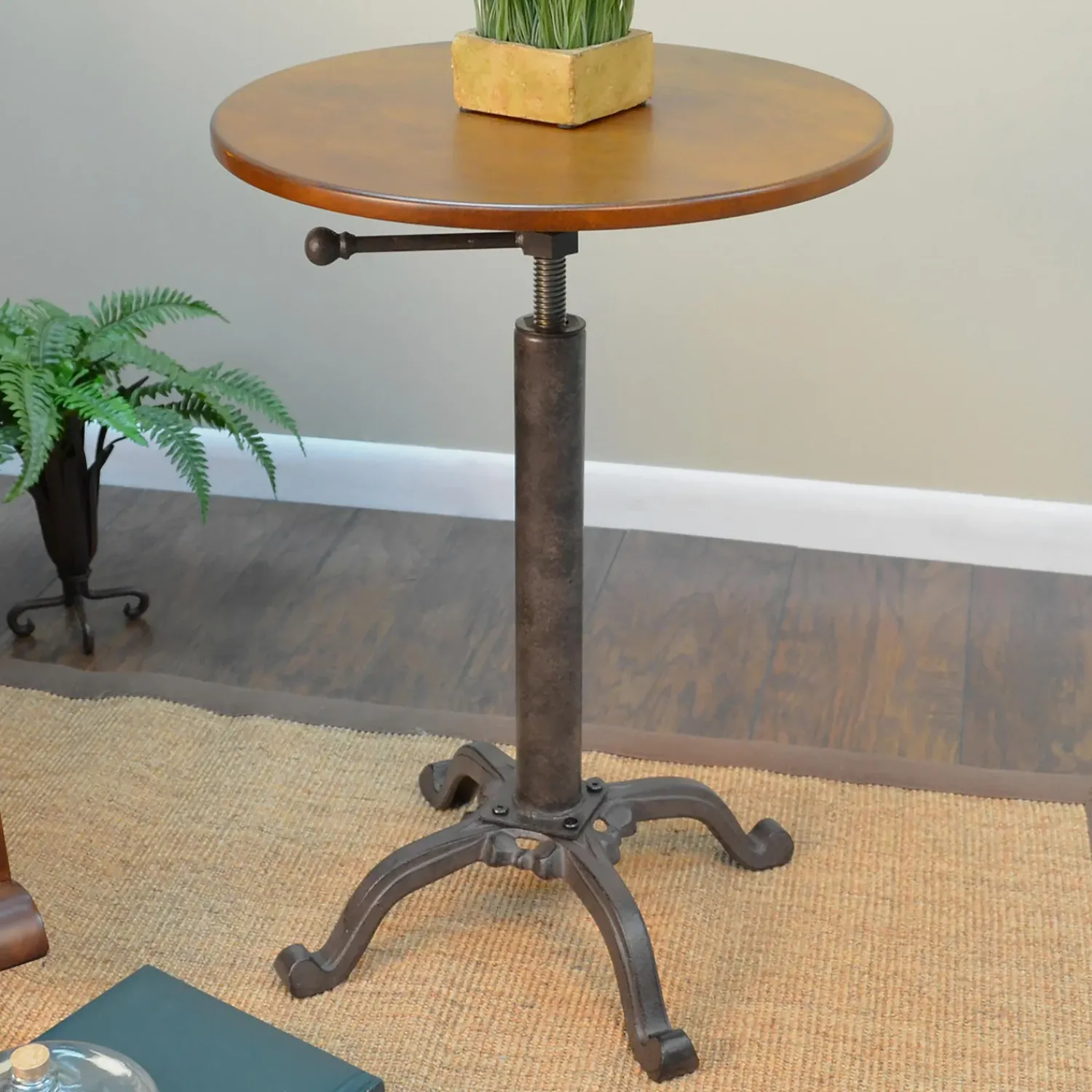 Plow & Hearth Accent Tables>Adjustable Height Mango Wood and Metal Accent Table Chestnut