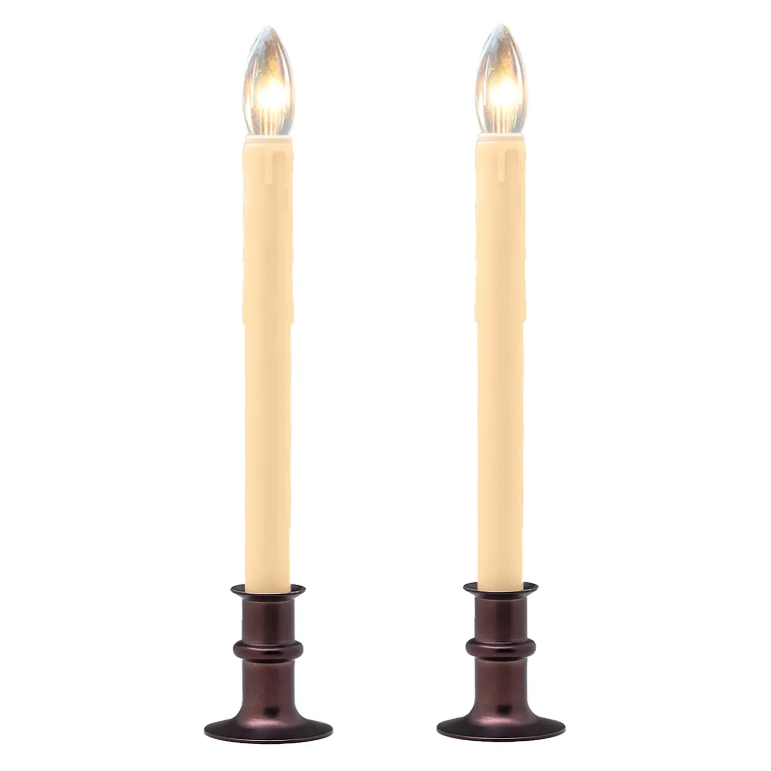 Plow & Hearth Candles & Lanterns|Lighted Accents>Adjustable Window Candle with Timer, Set of 2 Bronze