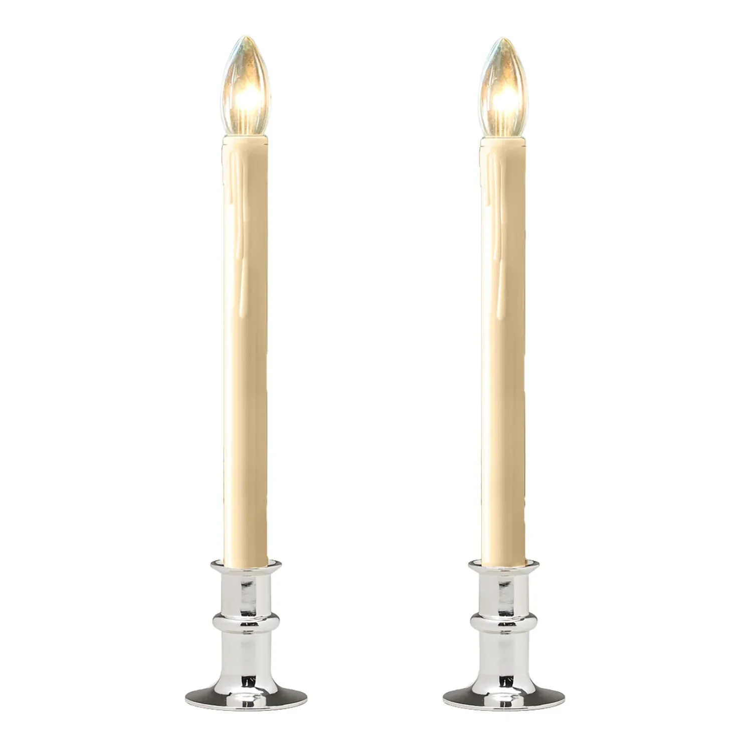 Plow & Hearth Candles & Lanterns|Lighted Accents>Adjustable Window Candle with Timer, Set of 2 Pewter