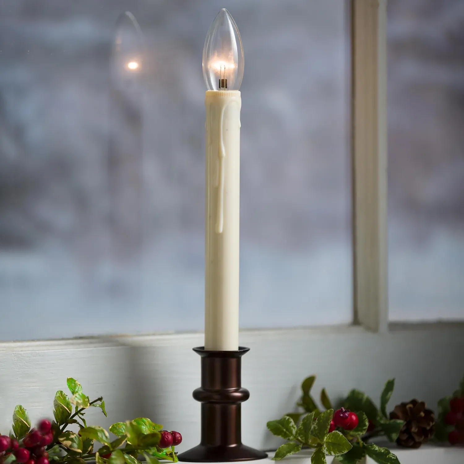 Plow & Hearth Candles & Lanterns>Adjustable Window Hugger Candles, Set of 4 with Remote Bronze