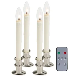 Plow & Hearth Candles & Lanterns>Adjustable Window Hugger Candles, Set of 4 with Remote Pewter