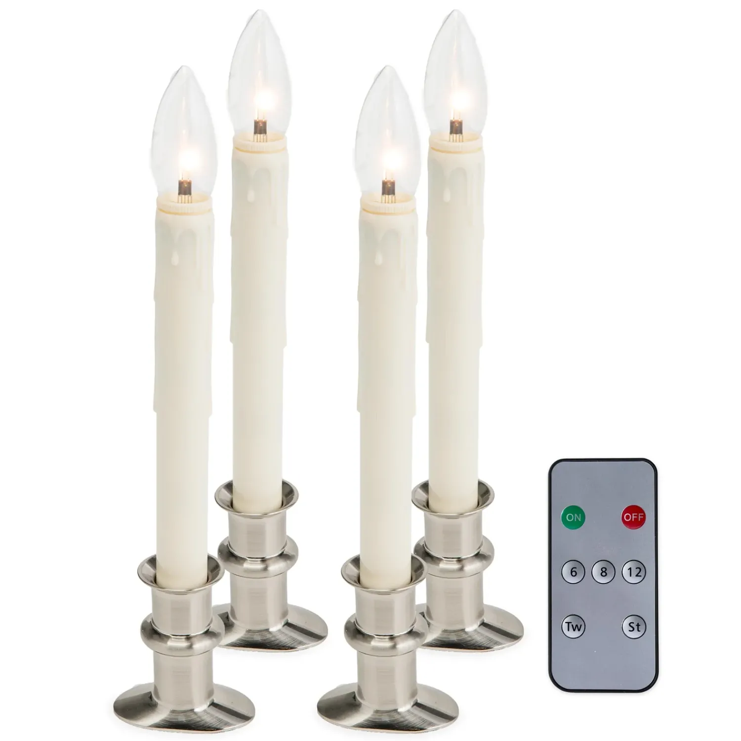 Plow & Hearth Candles & Lanterns>Adjustable Window Hugger Candles, Set of 4 with Remote Pewter
