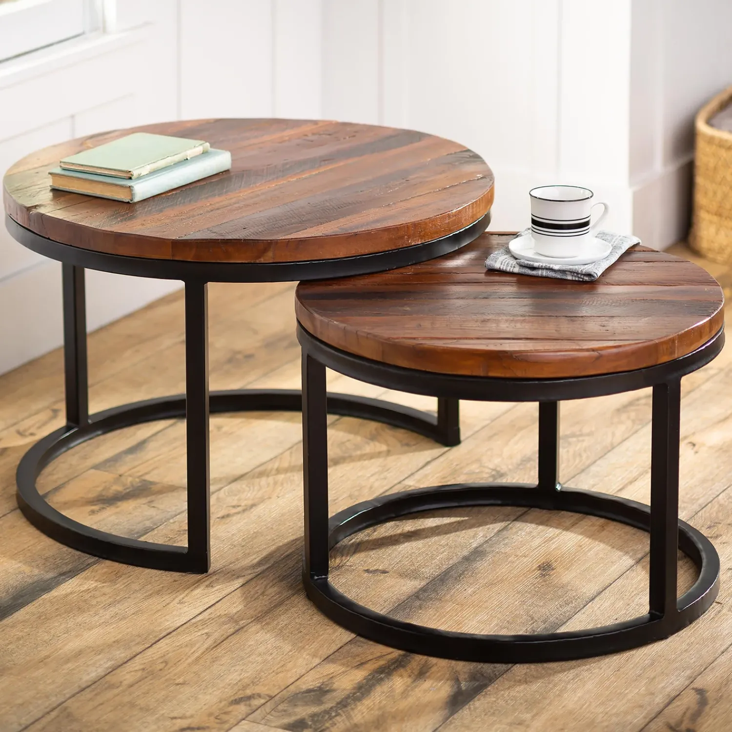 Plow & Hearth Accent Tables>Allegheny Reclaimed Wood Round Nesting Tables, Set of 2