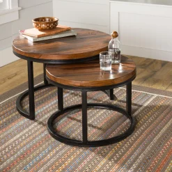 Plow & Hearth Accent Tables>Allegheny Reclaimed Wood Round Nesting Tables, Set of 2