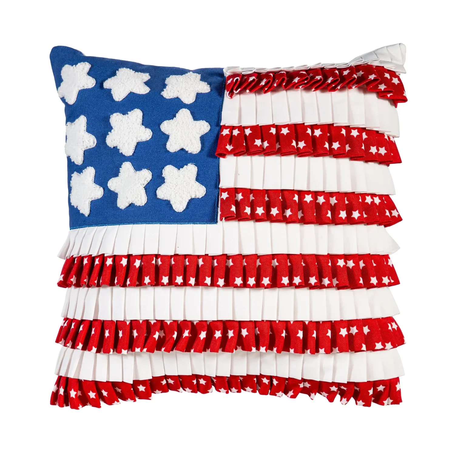 Plow & Hearth Decorative Pillows>American Flag Pleated Square Pillow, 16"