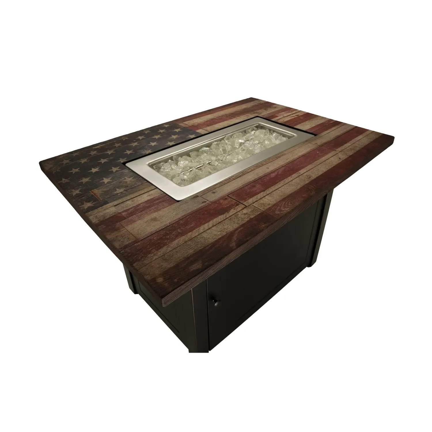 Plow & Hearth Fire Pits|Fire Pits>Americana Propane Gas Fire Pit with Faux Wood Tabletop and Glass Rocks
