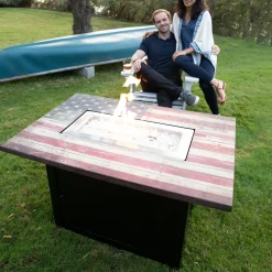 Plow & Hearth Fire Pits|Fire Pits>Americana Propane Gas Fire Pit with Faux Wood Tabletop and Glass Rocks