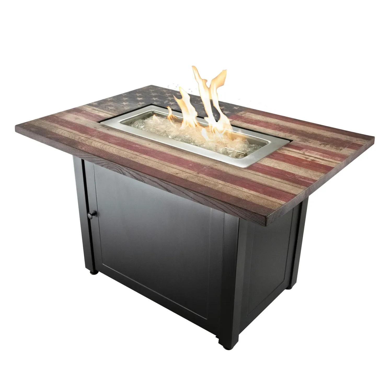 Plow & Hearth Fire Pits|Fire Pits>Americana Propane Gas Fire Pit with Faux Wood Tabletop and Glass Rocks