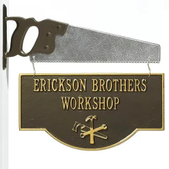 Plow & Hearth Address Signs & Wall Plaques>American-Made Personalized 2-Sided Workshop Sign With Saw Bracket In Cast Aluminum