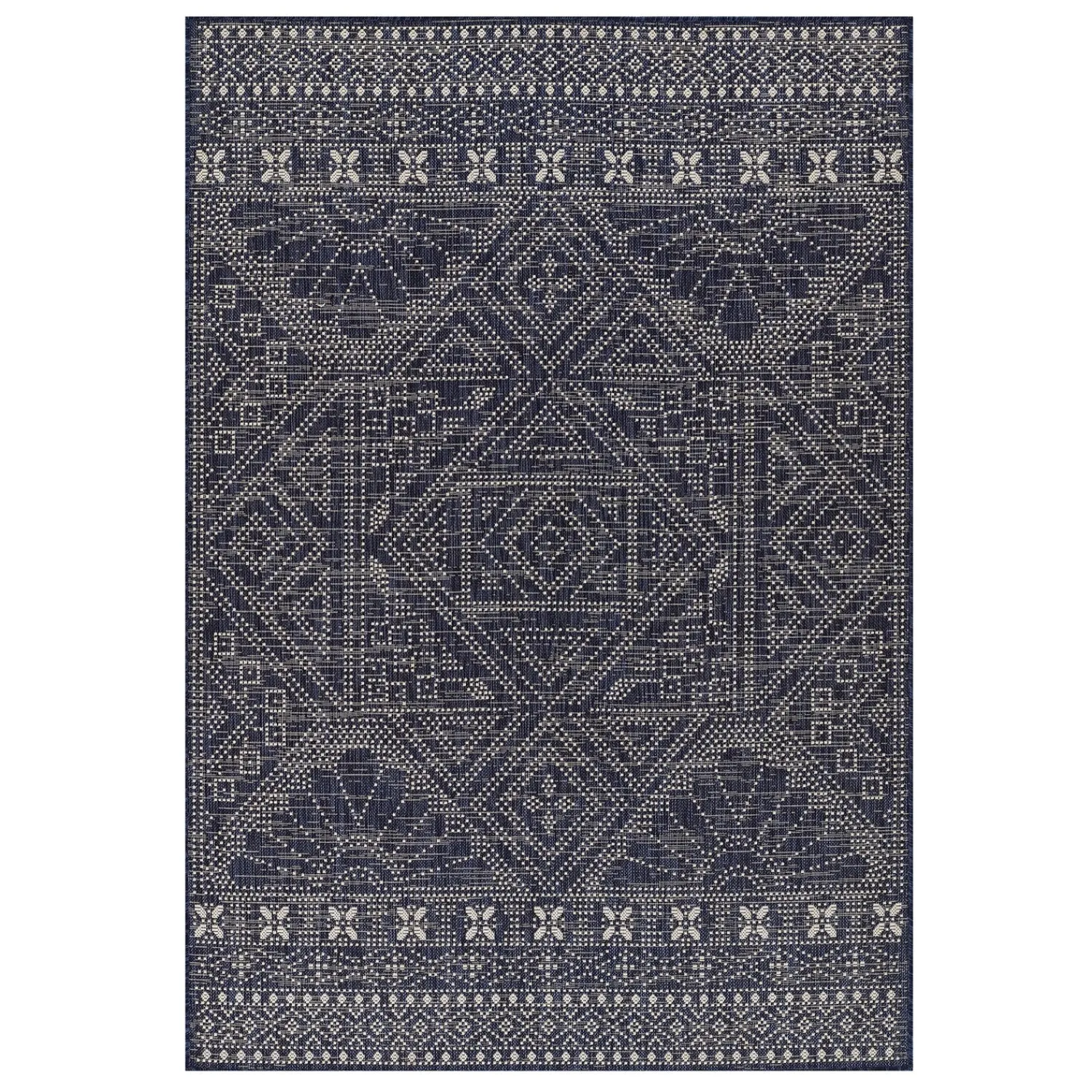 Plow & Hearth Area Rugs>Arabella Patch Polypropylene Rug, 5'3" x 7' Navy