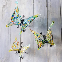 Plow & Hearth Outdoor Wall Art|Wall Art>Art Glass Butterflies with Iron Feet, Set of 3
