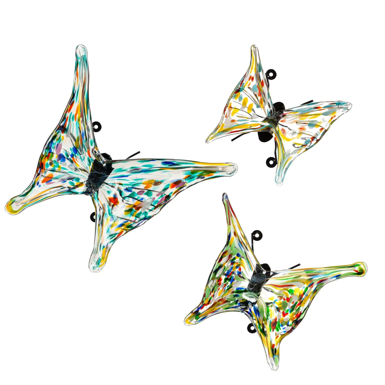 Plow & Hearth Outdoor Wall Art|Wall Art>Art Glass Butterflies with Iron Feet, Set of 3