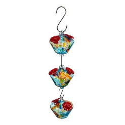 Plow & Hearth Hummingbird Feeders>Art Glass Hanging Chained Hummingbird Feeder, Blue & Yellow