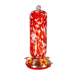 Plow & Hearth Hummingbird Feeders>Art Glass Hanging Hummingbird Feeder, Red & White