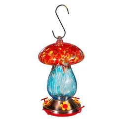 Plow & Hearth Hummingbird Feeders>Art Glass Hanging Mushroom, Red & Blue
