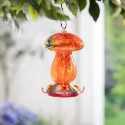 Plow & Hearth Hummingbird Feeders>Art Glass Hanging Mushroom, Orange