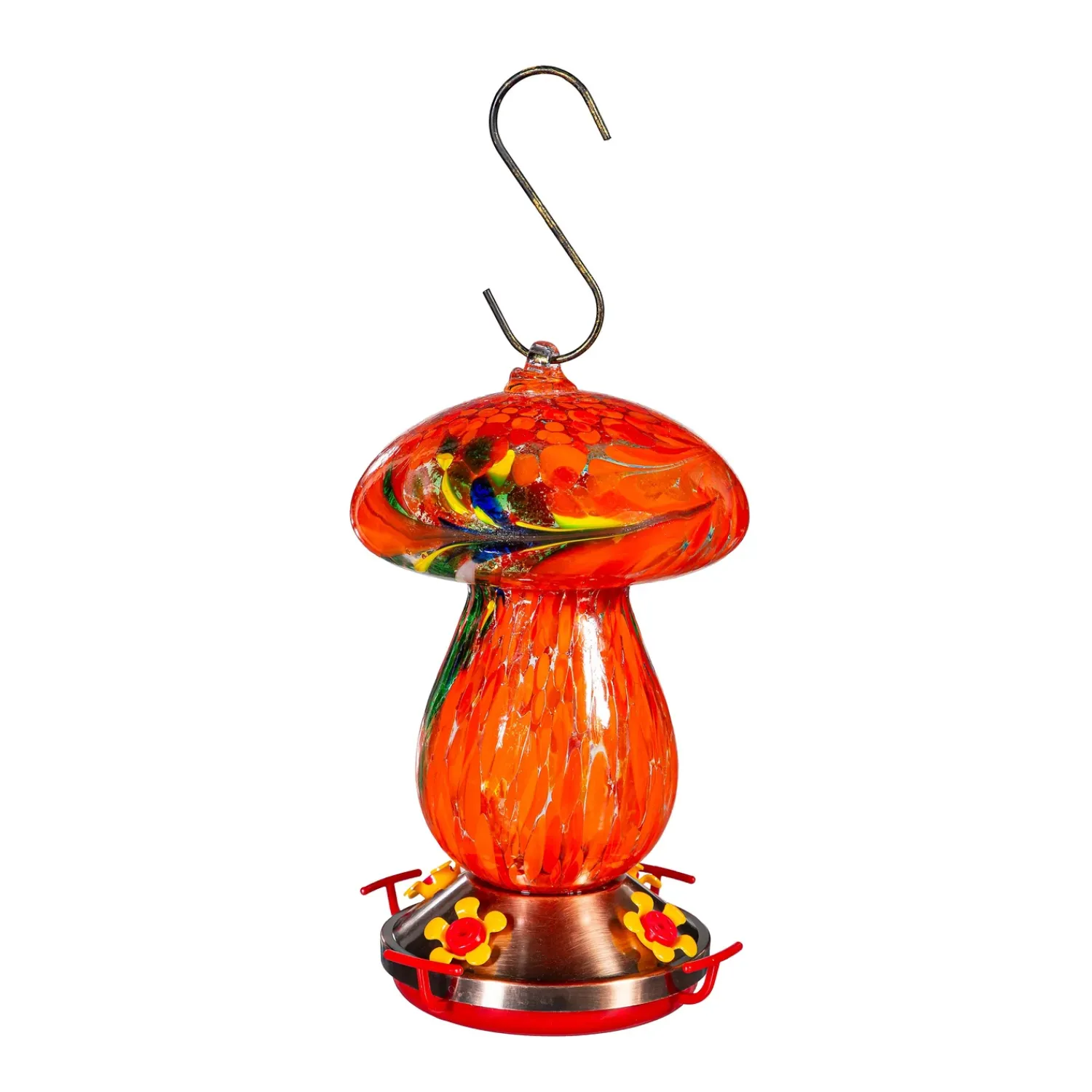 Plow & Hearth Hummingbird Feeders>Art Glass Hanging Mushroom, Orange