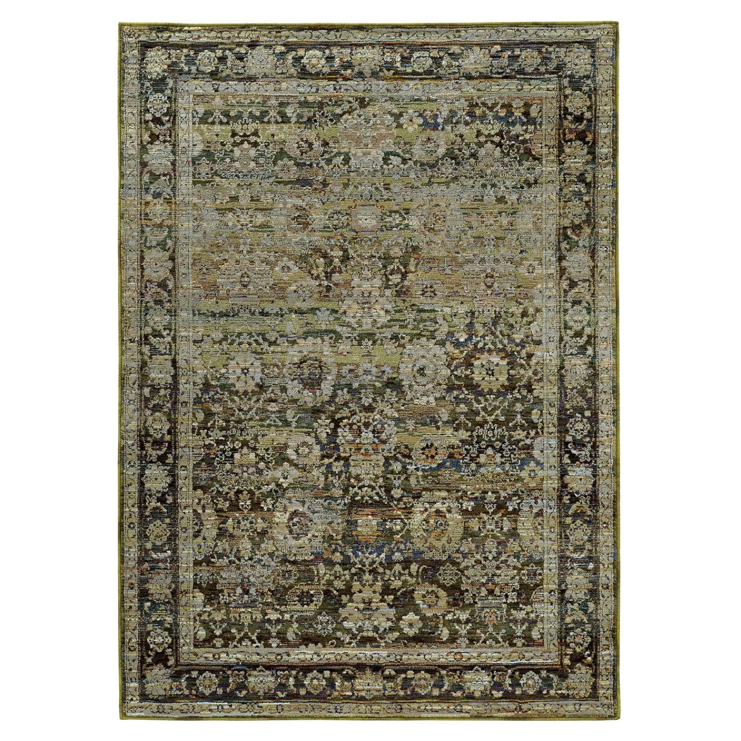 Plow & Hearth Area Rugs>Ashland Evening Synthetic Blend Indoor Border Rug, 5'3" x 7'3" Green