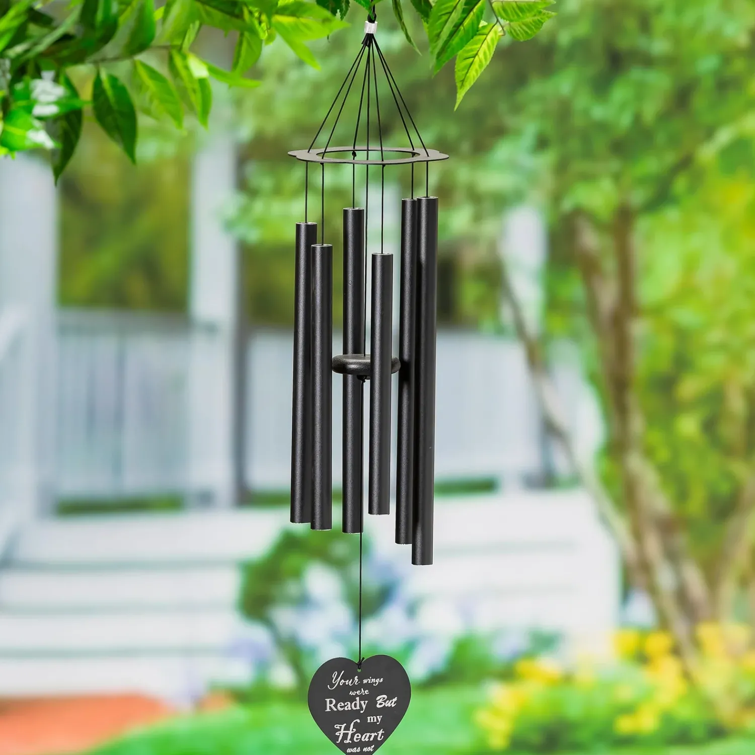 Plow & Hearth Wind Chimes & Mobiles|Memorial & Garden Plaques>Avria Hand Tuned Chime, "Your Wings were Ready", 30"