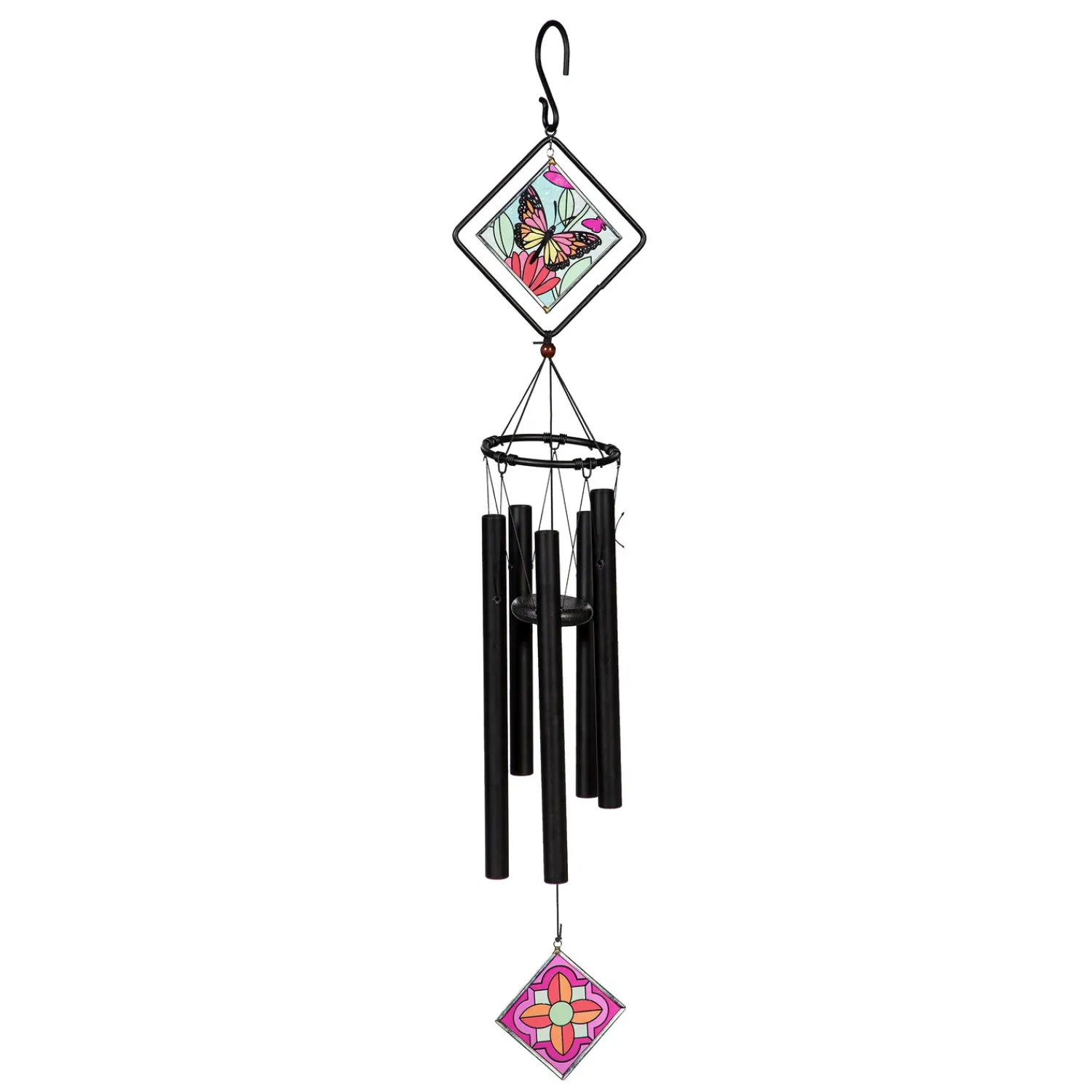 Plow & Hearth Wind Chimes & Mobiles>Avria Stained Glass Chime, Monarch Butterfly, 36"