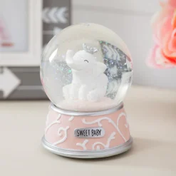 Plow & Hearth Decorative Accents>Baby Elephant Pink Resin Waterglobe/Music Box