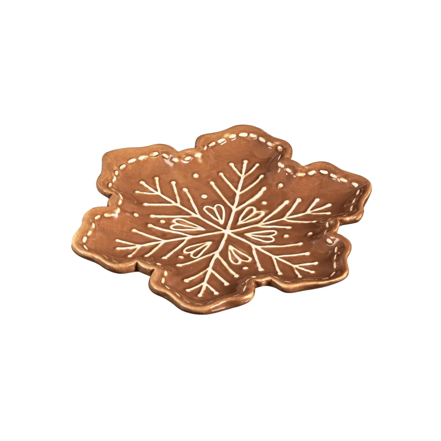 Plow & Hearth Plates & Platters>Baking Spirits Bright Plate Gingerbread Snowflake Shaped Embossed Ceramic Appetizer Plate, 8"