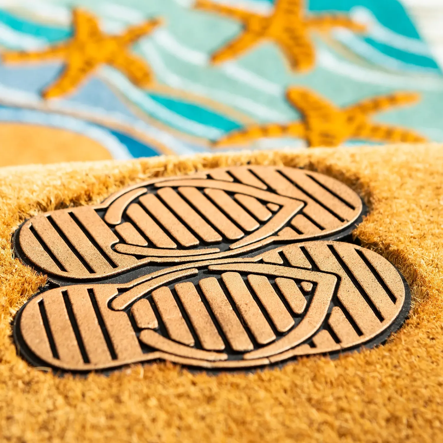 Plow & Hearth Coir Mats>Beach Vibes Only Coir Mat with Rubber Embossed Flip Flops