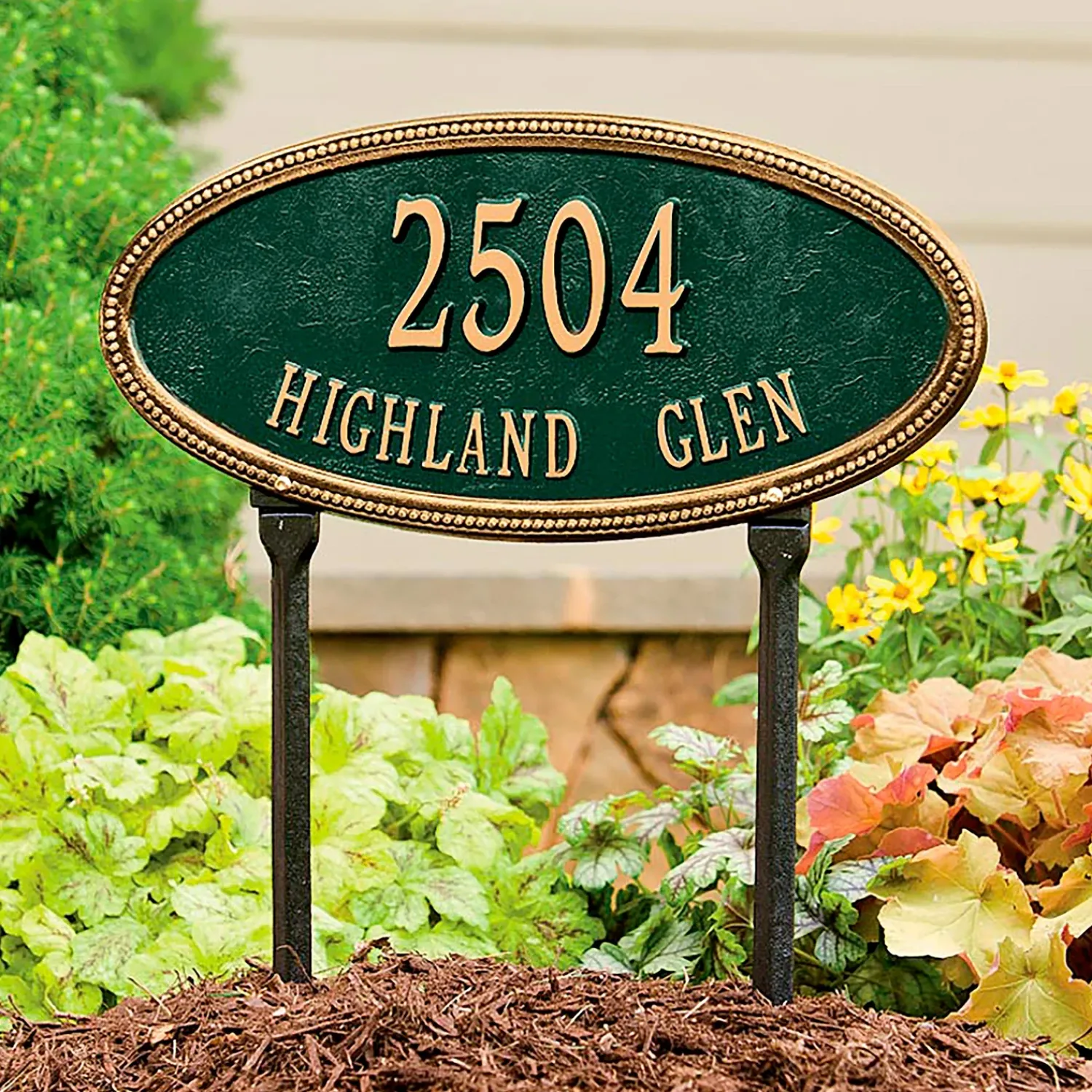 Plow & Hearth Garden Stakes|Address Signs & Wall Plaques>Beaded Oval Lawn Personalized Address Plaque