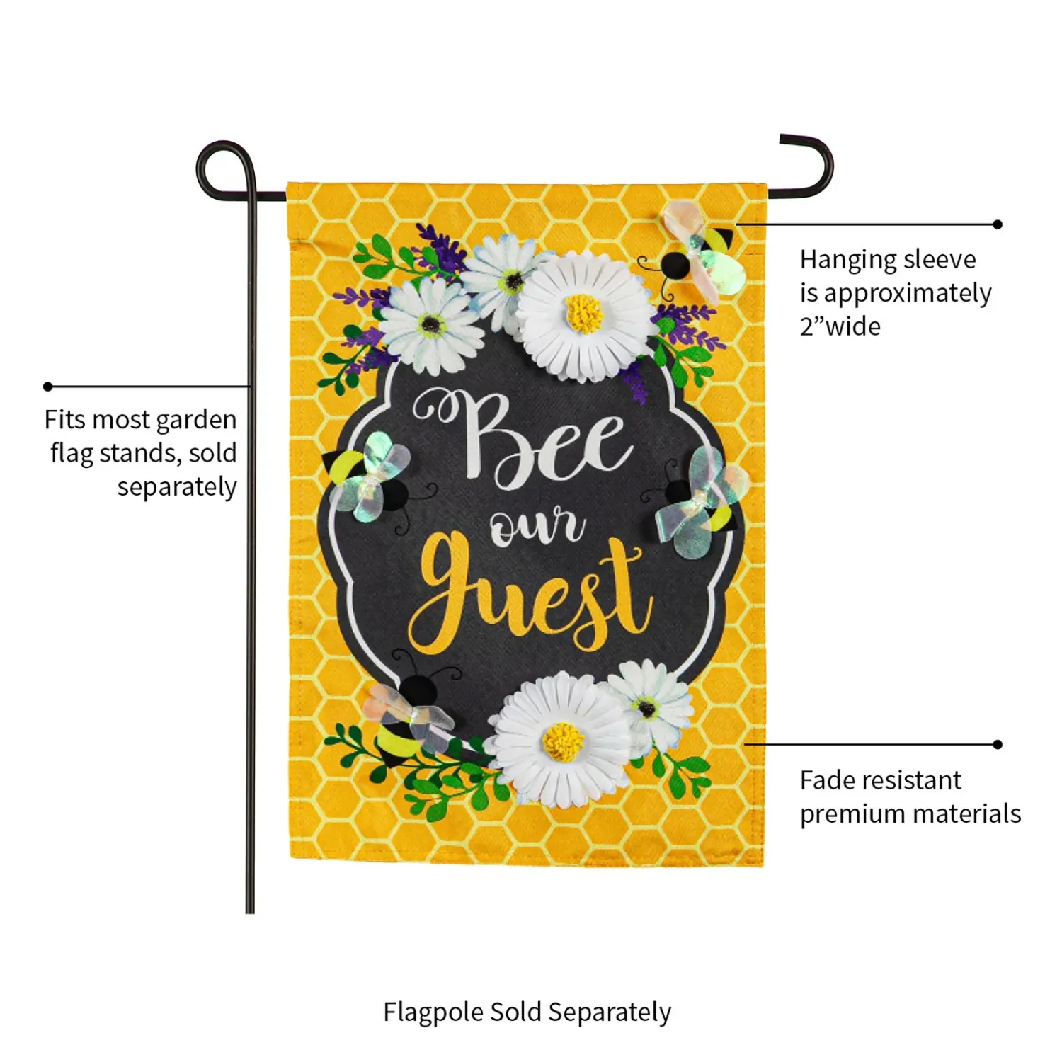 Plow & Hearth Garden Flags>Bee Our Guest Linen Garden Flag