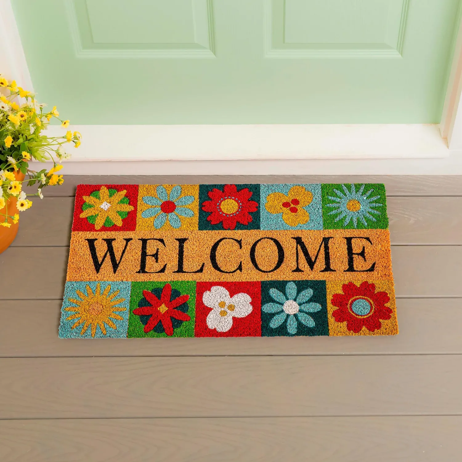 Plow & Hearth Coir Mats>Big Bold Florals Welcome Tiles Coir Mat