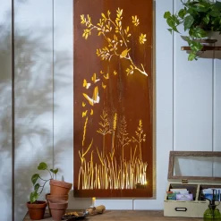 Plow & Hearth Outdoor Wall Art|Wall Art>Bird and Butterfly LED Laser Cut Metal Wall Décor, 15" L x 40" H