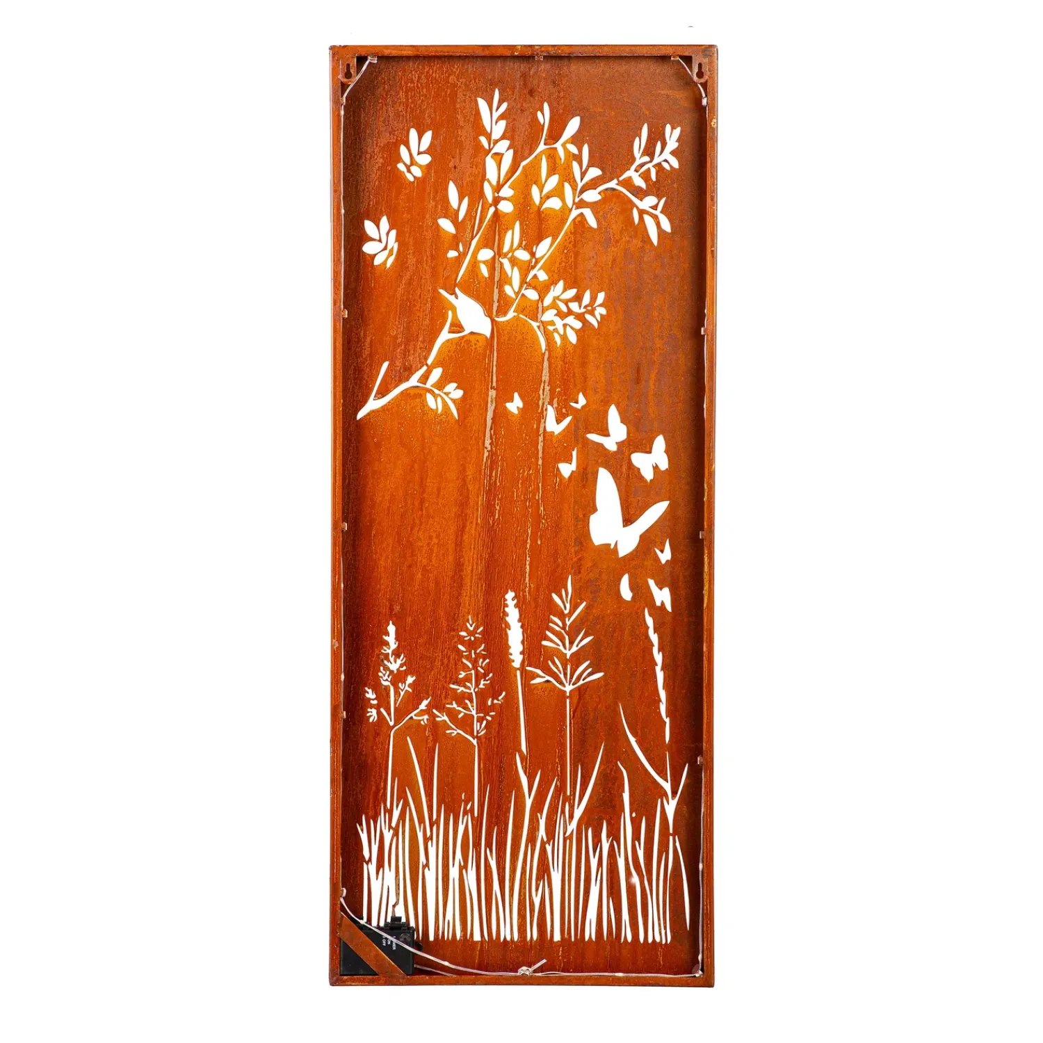 Plow & Hearth Outdoor Wall Art|Wall Art>Bird and Butterfly LED Laser Cut Metal Wall Décor, 15" L x 40" H