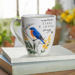 Plow & Hearth Coffee & Tea Cups>Bird Greenhouse Retreat Bluebird Ceramic Cup O' Java, 17oz, Gift Box