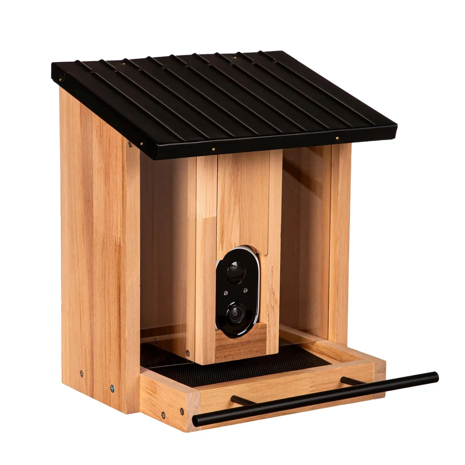 Plow & Hearth Bird Feeders>BirdsIVue Smart Feeder: Solar Wooden Bird Feeder