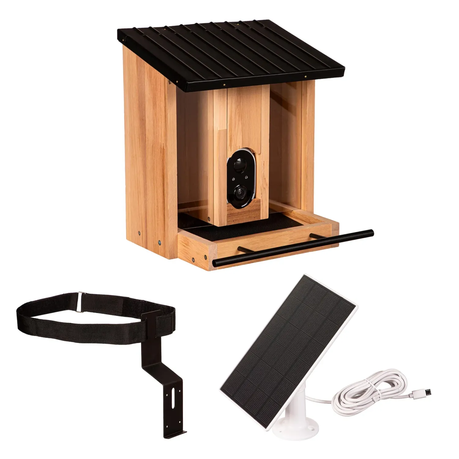 Plow & Hearth Bird Feeders>BirdsIVue Smart Feeder: Solar Wooden Bird Feeder