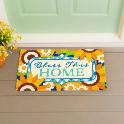 Plow & Hearth Coir Mats>Bless this Home Sunflowers Coir Mat