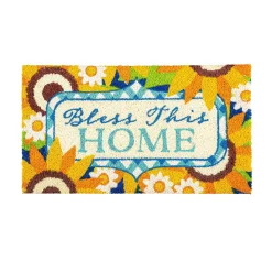 Plow & Hearth Coir Mats>Bless this Home Sunflowers Coir Mat