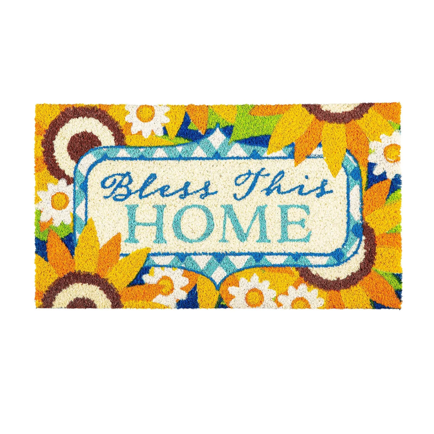 Plow & Hearth Coir Mats>Bless this Home Sunflowers Coir Mat