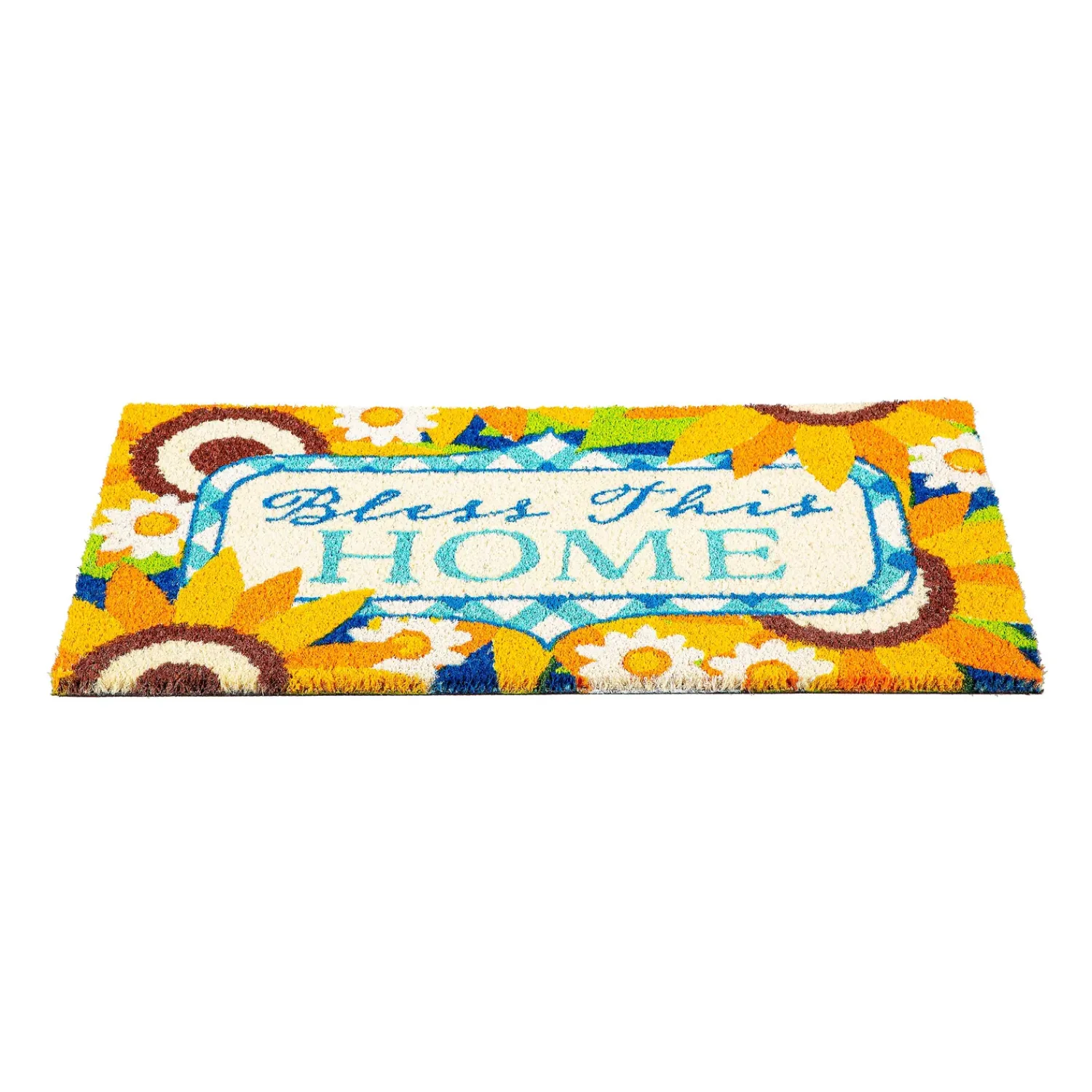 Plow & Hearth Coir Mats>Bless this Home Sunflowers Coir Mat