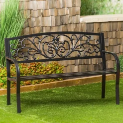Plow & Hearth Outdoor Benches>Blooming Garden Metal Bench, Black