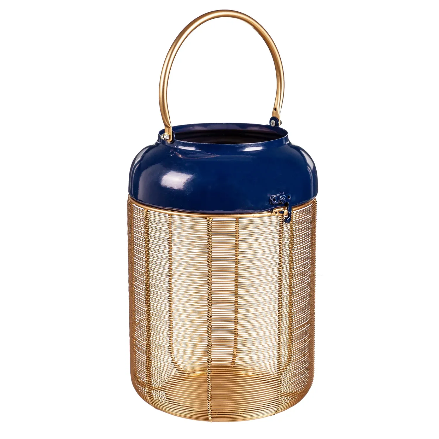 Plow & Hearth Candles & Lanterns>Blue and Gold Metal Lanterns, Set of 2