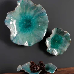 Plow & Hearth Wall Art>Blue Ceramic Flower Blooms Wall Art, Set of 3
