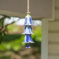 Plow & Hearth Wind Chimes & Mobiles>Blue Ceramic Flower Garden Bells Wind Chime