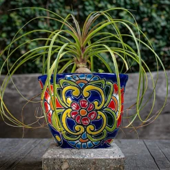 Plow & Hearth Planters & Plant Stands>Blue Floral Talavera Planter, Medium