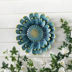 Plow & Hearth Outdoor Wall Art|Wall Art>Blue Flower Distressed Metal Wall Art